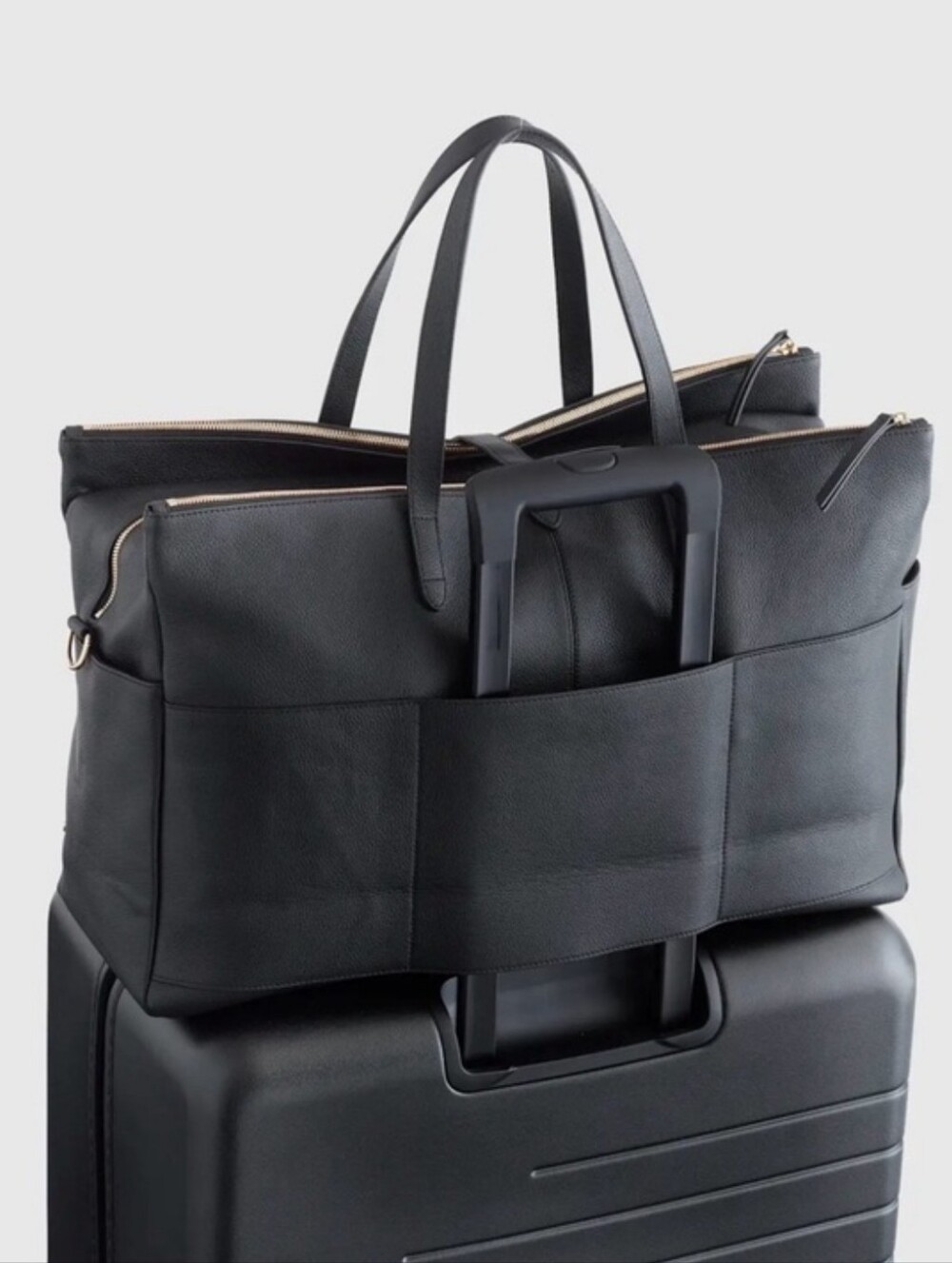 Quince Black Italian Leather Weekender Bag Travel Duffel Tote - Picture 6 of 16